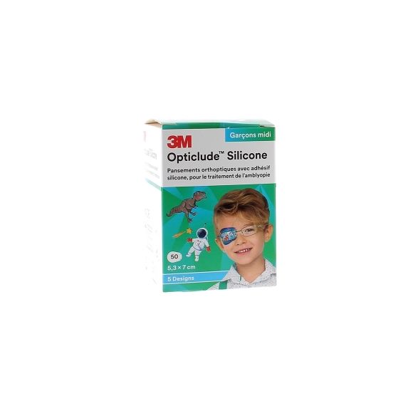 Opticlude silicone garçons midi 3M - 50 pansements de 5,3 x 7,0 cm