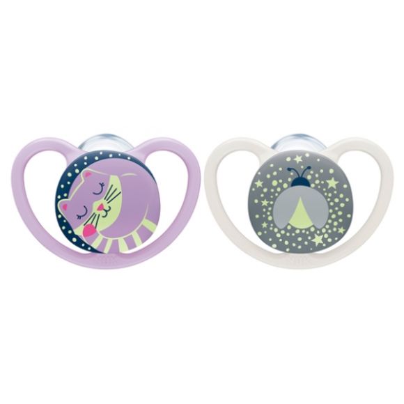 Space Night Sucettes silicone 0-6 mois NUK - lot de 2 sucettes phosphorescentes