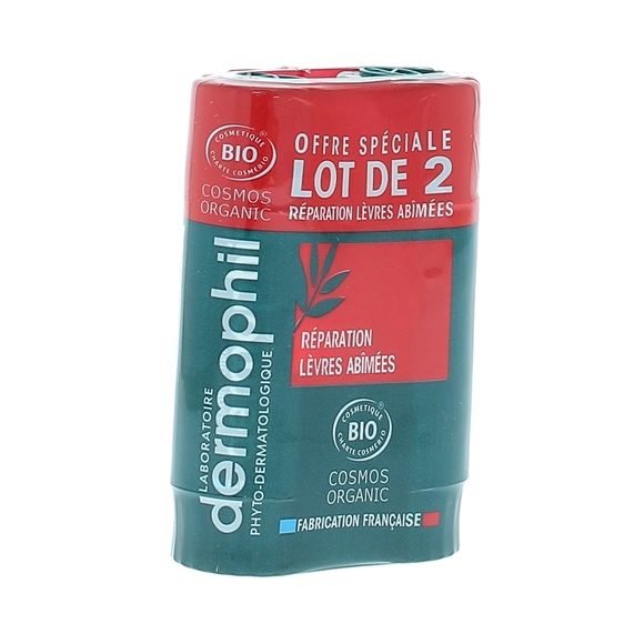 Stick à lèvres Réparation lèvres abîmées bio Dermophil Indien - lot de 2 sticks de 4g