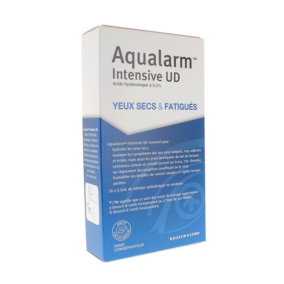 Aqualarm intense UD Bausch+Lomb - 30 unidoses de 0,5 ml de solution ophtalmique