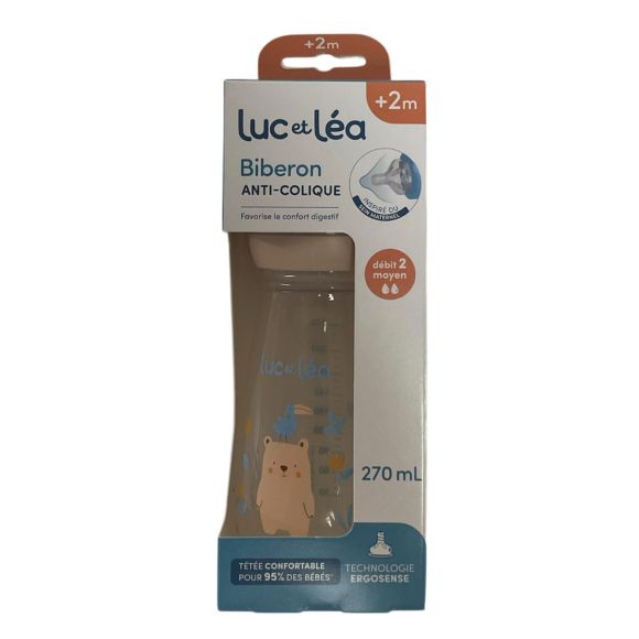 Biberon anti-colique Ergosense Savane 2 mois+ débit 2 Luc et Léa - un biberon de 270 ml