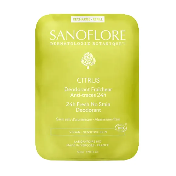 Déodorant Citrus fraîcheur anti-traces 24h bio Sanoflore - recharge de 50ml