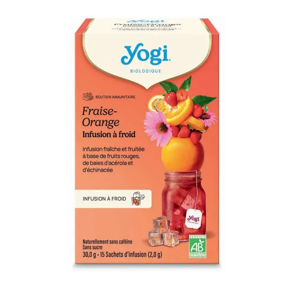 Soutien immunitaire Infusion à froid bio fraise-orange Yogi Tea - boite de 15 sachets