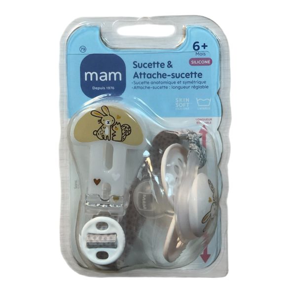 Sucette & attache-sucette silicone 6 mois+ Mam - attache sucette + sucette - beige