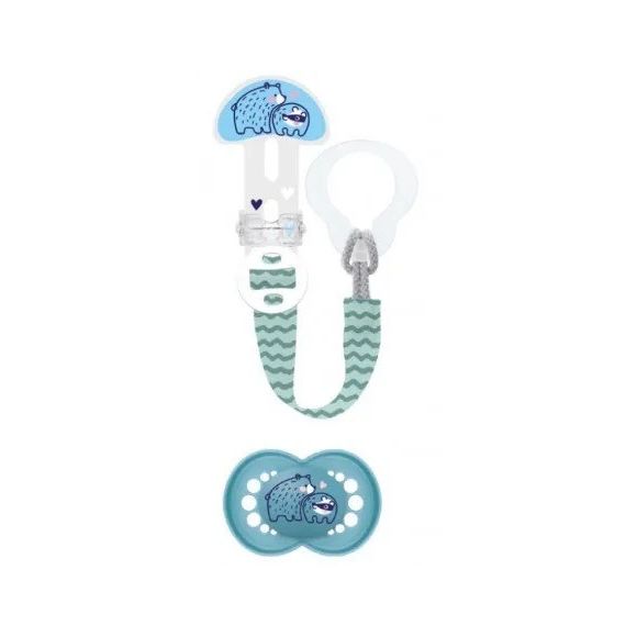 Sucette & attache-sucette silicone 6 mois+ Mam - attache sucette + sucette - bleu