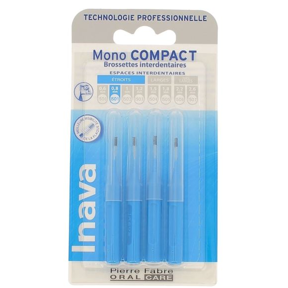 Brossettes interdentaires Mono compact 0.8 mm ISO1 Inava - 4 brossettes interdentaires