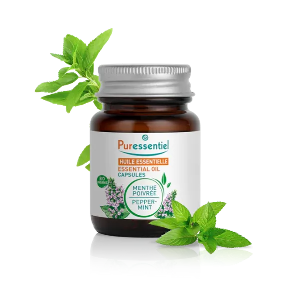 Capsules d'huile essentielle de menthe poivrée bio Puressentiel - boîte de 60 capsules