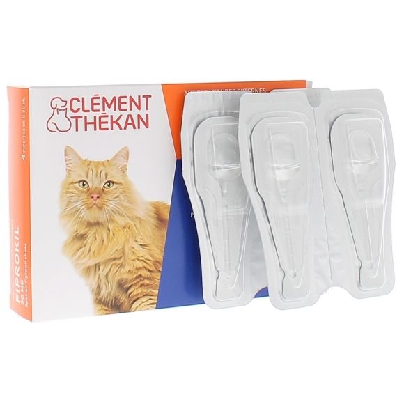 Fiprokil chats 50 mg Clément Thékan - boîte de 4 pipettes de 0,50 ml