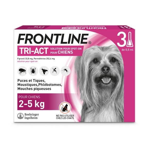 Frontline Tri-Act chiens 2-5 kg - boîte de 3 pipettes de 0,5 ml