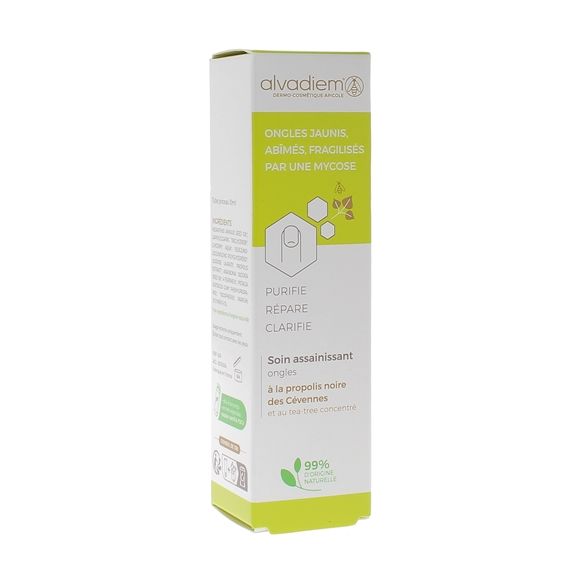 Soin assainissant ongles jaunes, abîmés, fragilisés par une mycose Alvadiem - tube pinceau de 10ml