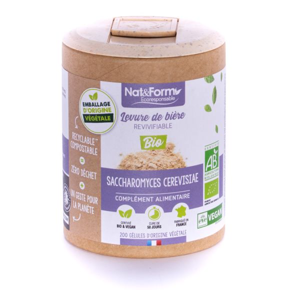 Levure de bière Bio Ecoresponsable Nat&Form - Boite de 200 gélules