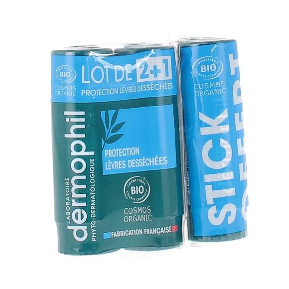 Stick à lèvres protection lèvres desséchées bio Dermophil - lot de 2+1 gratuit