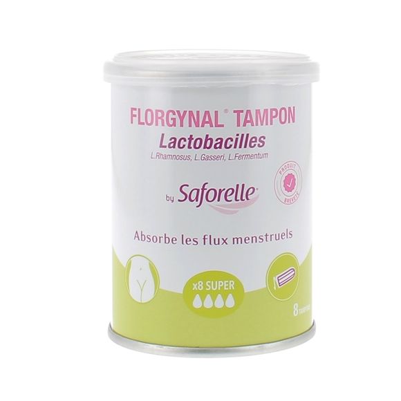 Florgynal tampon probiotique super sans applicateur Saforelle - boite de 8 tampons