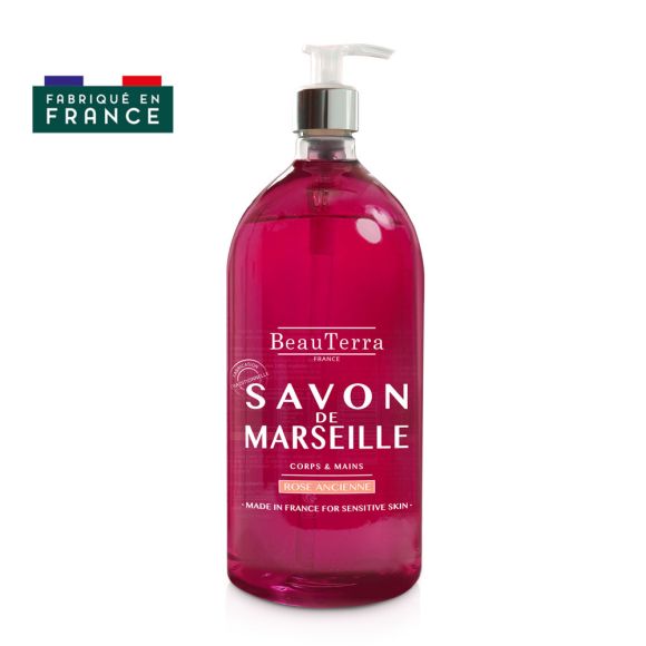 Savon de marseille rose Beauterra - flacon-pompe de 1L