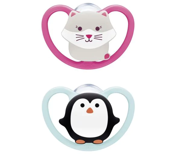 NUK Space Day & Night Sucettes Bébé 18-36 Mois - Phosphorescentes Lot De 4 (Zèbre & Mouton / Zèbre & Lion)