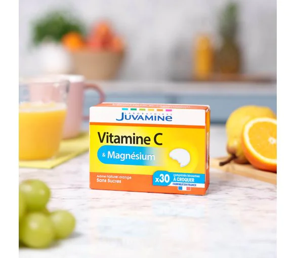Complément Alimentaire Juvamine – Vitamine C, Vitamine D, Calcium – Arôme Orange Sanguine – Neuf